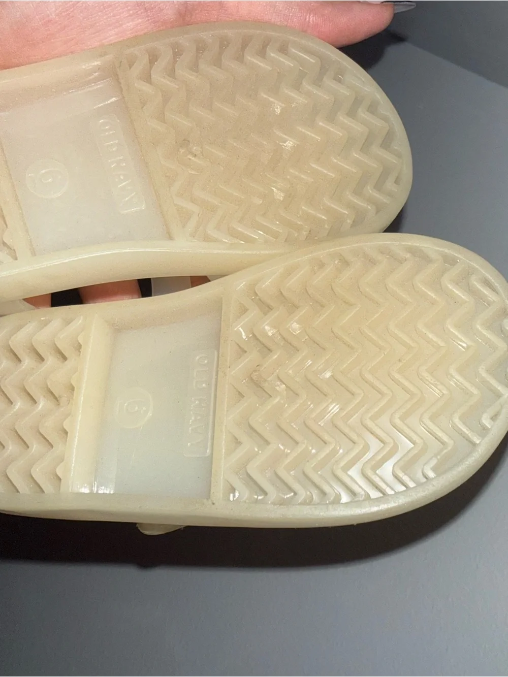 Old Navy Cream Girls' Jelly Mary Janes with Pink & Blue Flower Accents